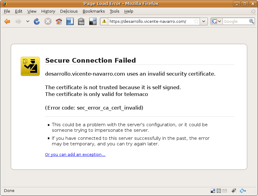 Firefox: Secure Connection Failed